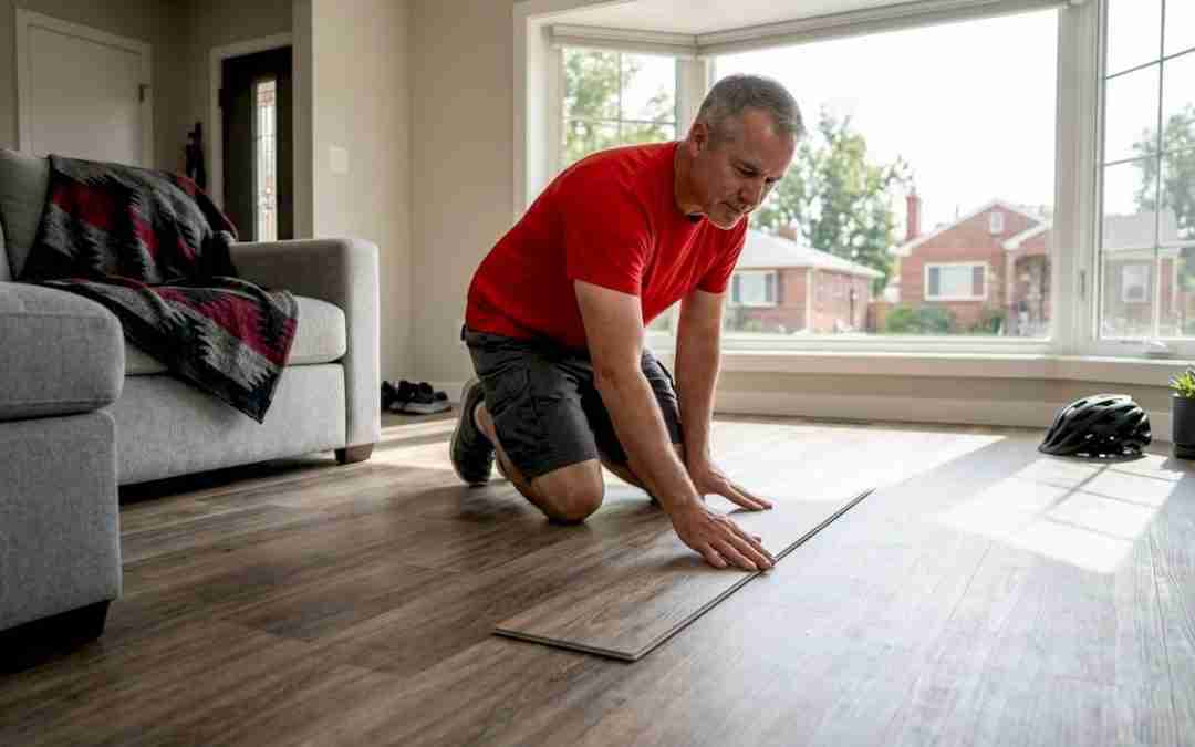 Denver homeowner checking new vinyl plank flooring