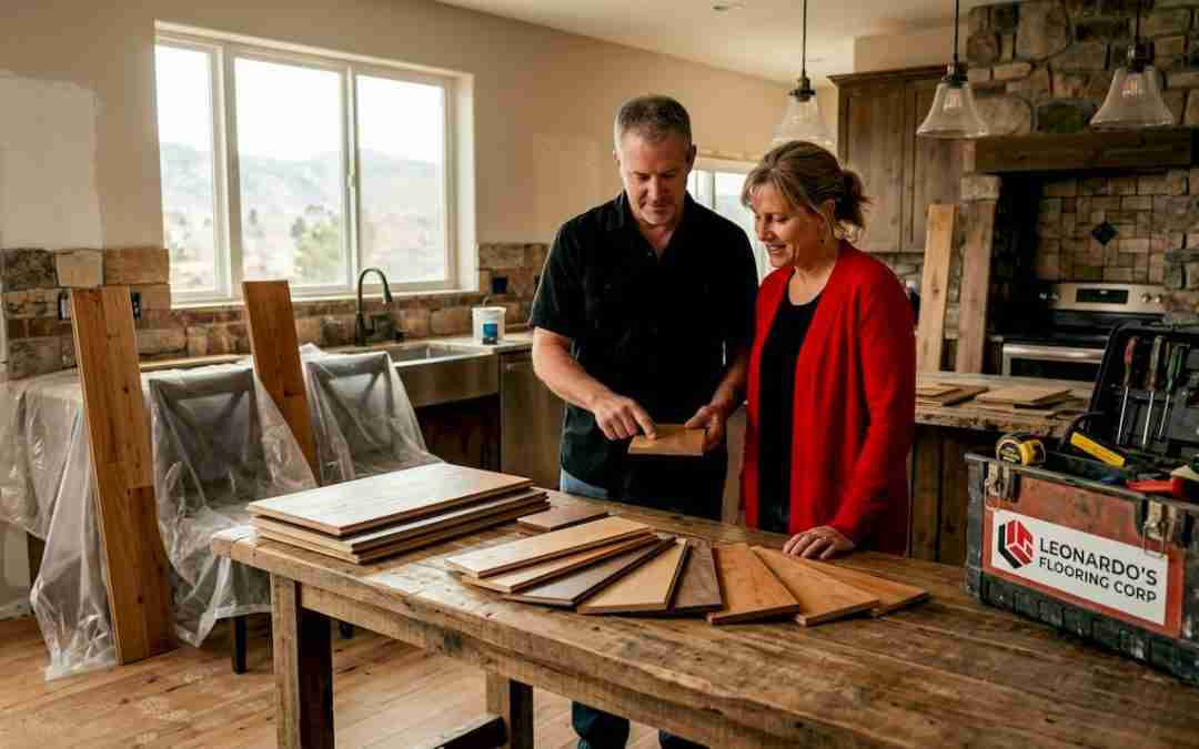 Denver homeowners reviewing flooring samples during renovation