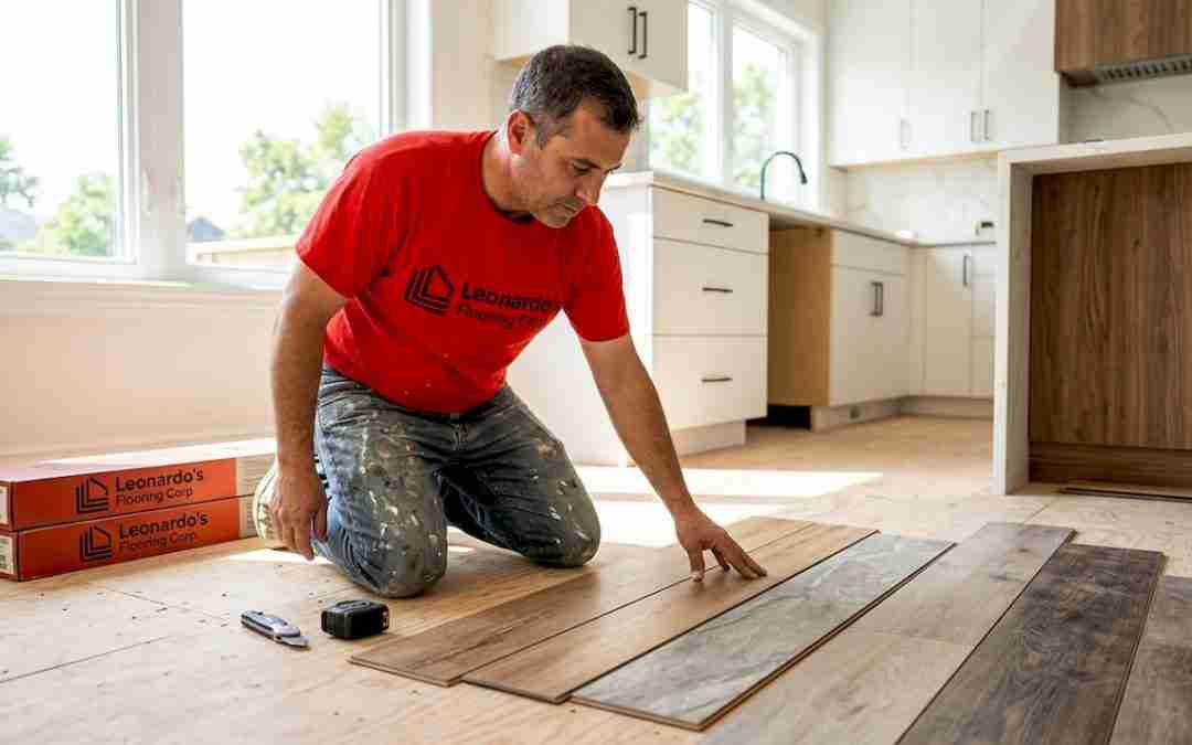 Contractor comparing flooring materials during renovation