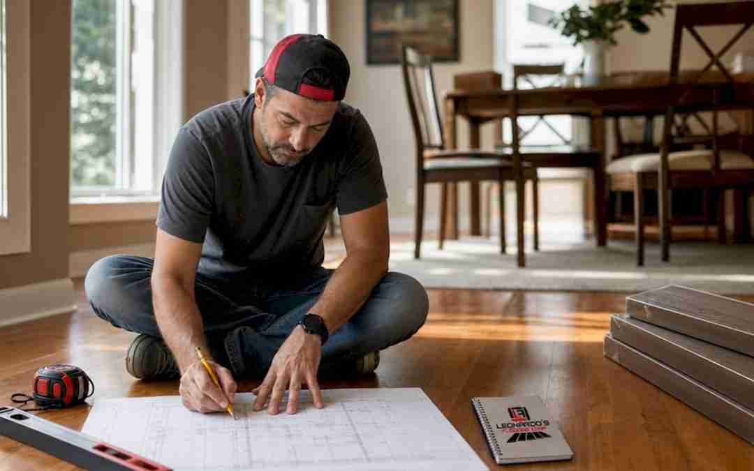 Homeowner measuring floor for laminate installation