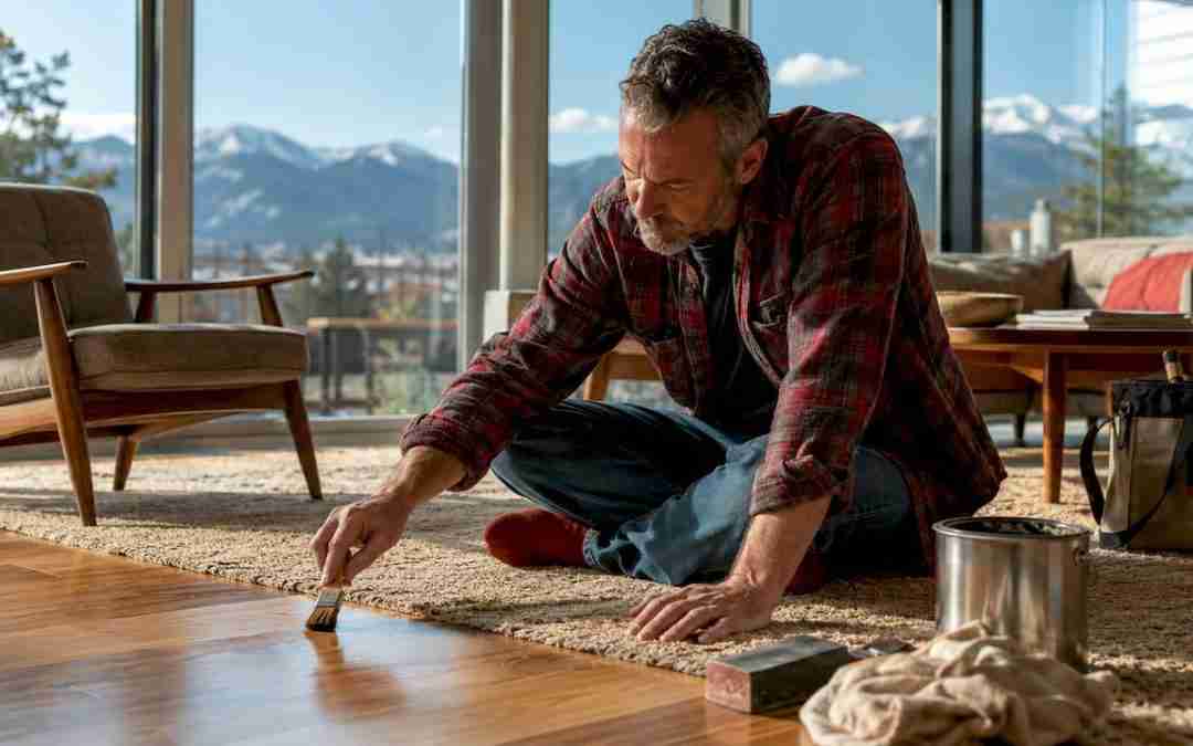 Homeowner applying finish to hardwood floor