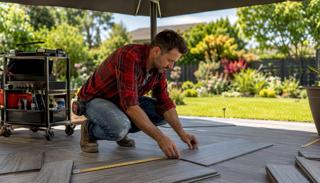Home renovator installing vinyl plank flooring