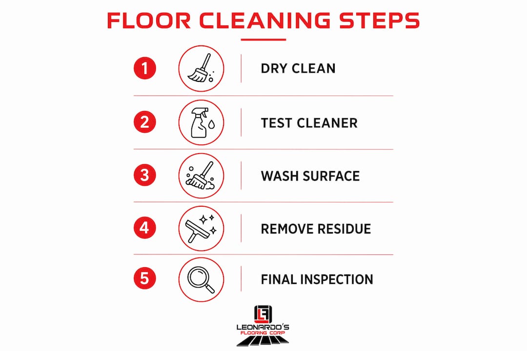 Infographic showing step-by-step floor cleaning process