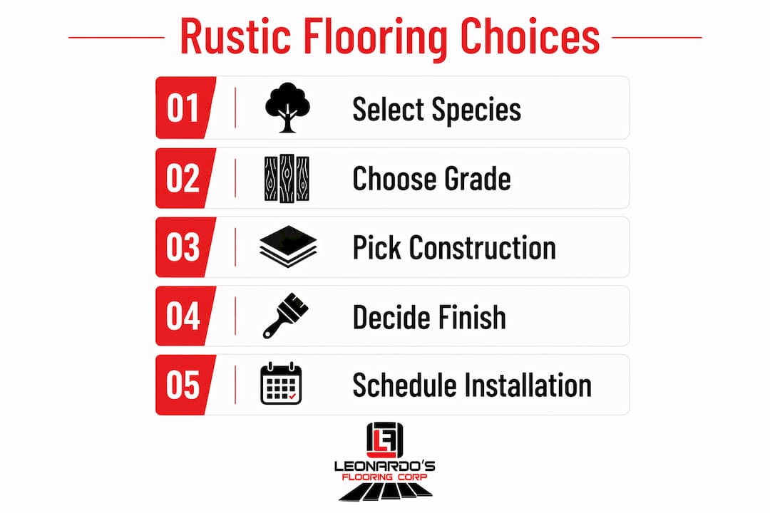 Infographic outlining steps to select rustic hardwood flooring