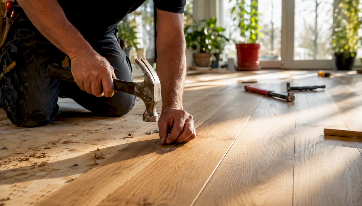 Installation of oak hardwood floor by nailing