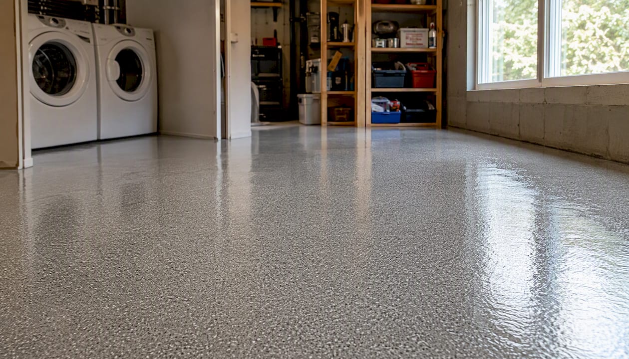 Thin epoxy coating on basement floor