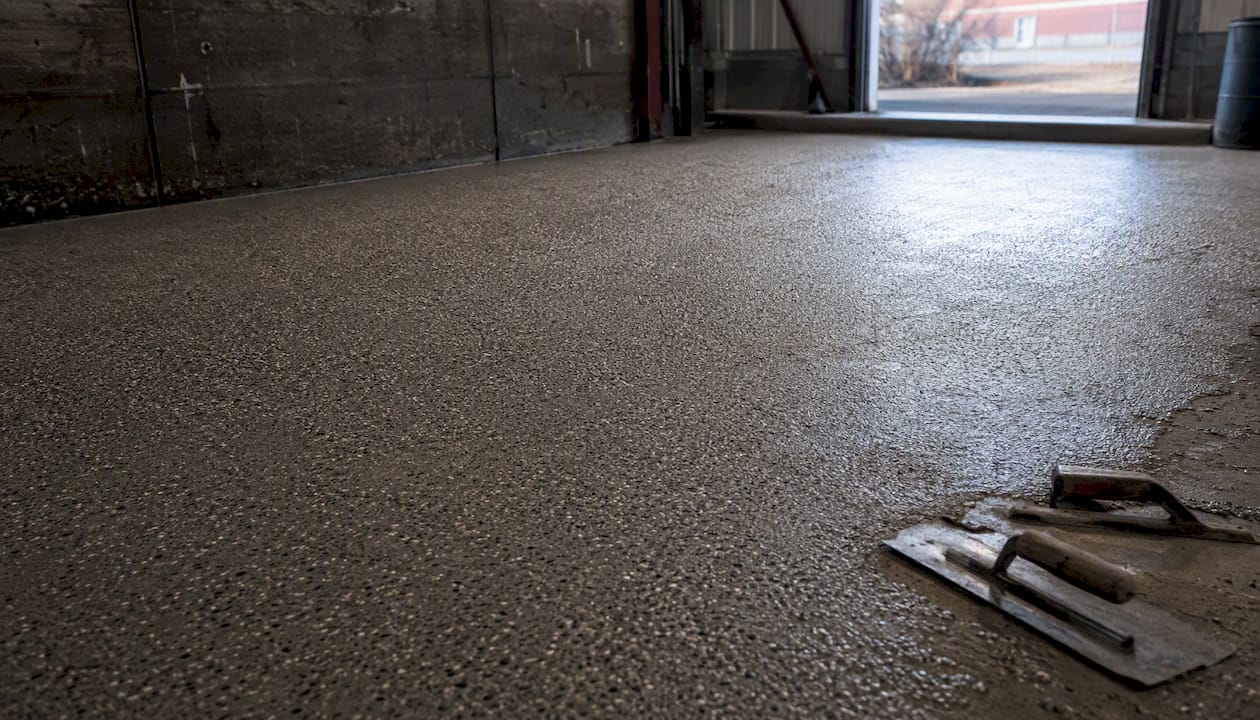 Thick epoxy mortar floor texture in warehouse