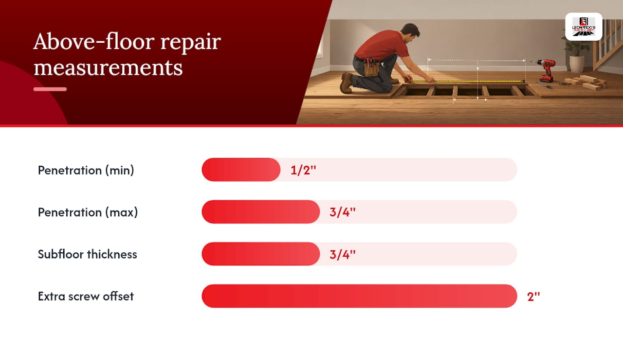 How to fix squeaky subfloor from above — overview diagram