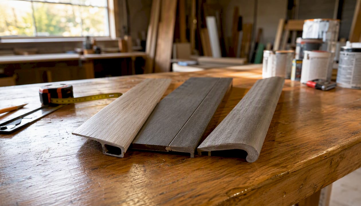 Close-up of vinyl stair nosing types comparison