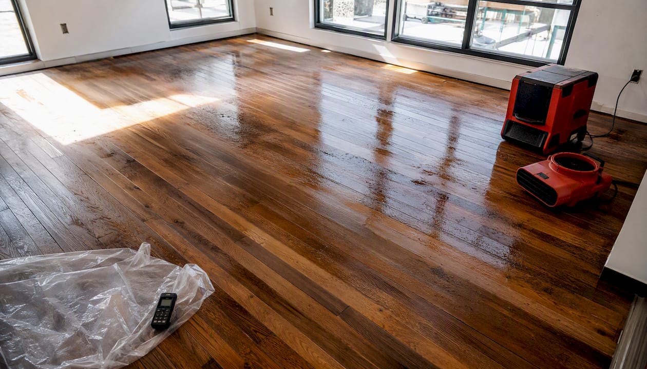 Hardwood floor cupping during professional drying
