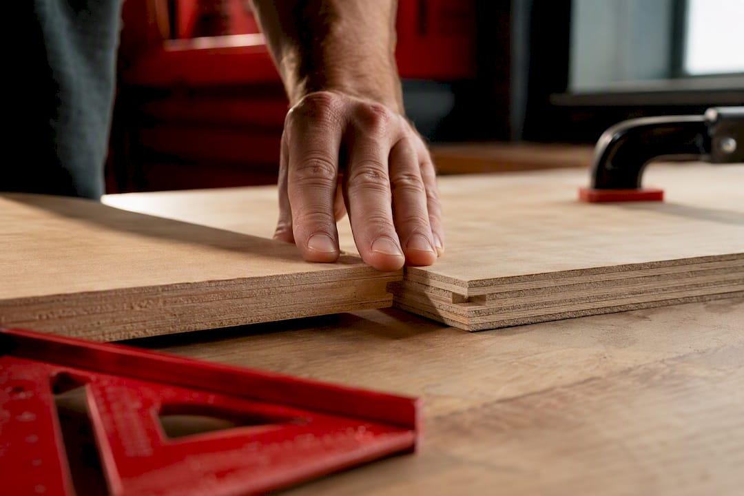 Tongue-and-groove plywood edges aligned