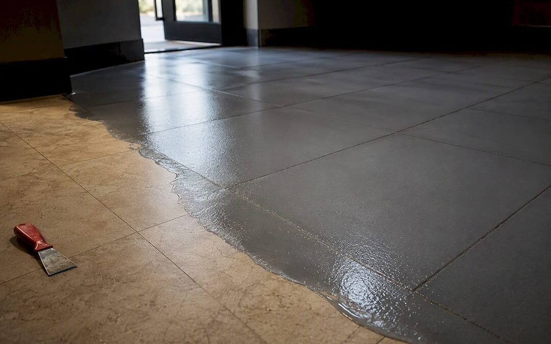 Epoxy coating applied over tiled floor