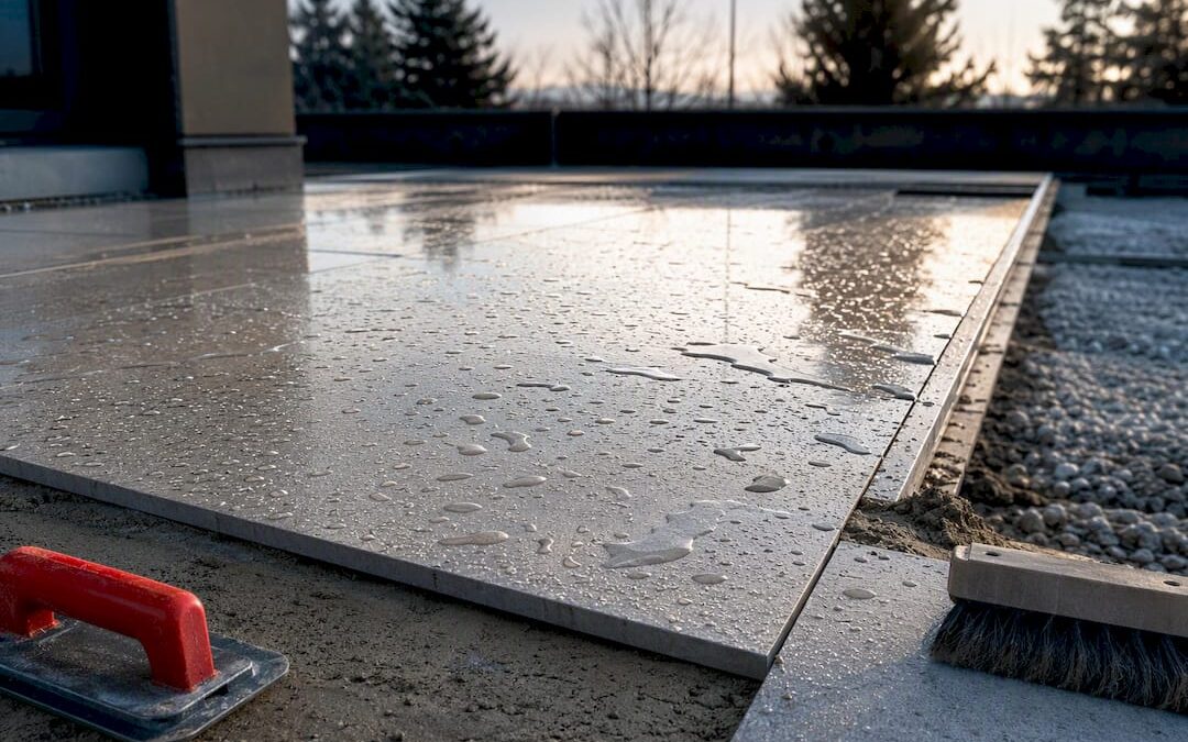 Water beading on Denver patio porcelain tile