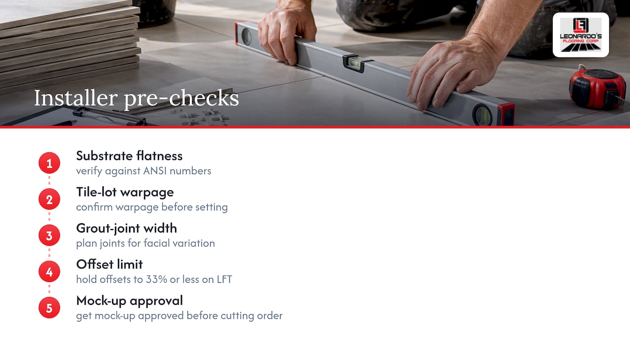 Five checks in a tile installation inspection