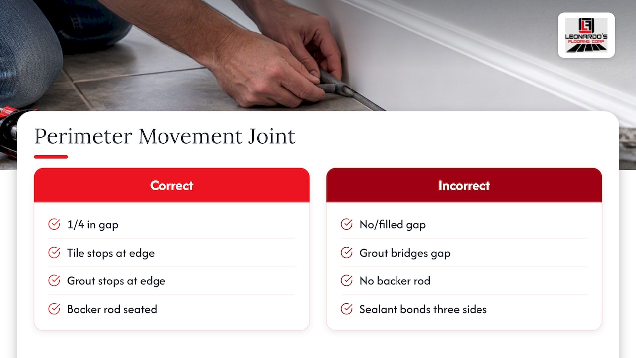 1/4-inch tile perimeter joint construction detail