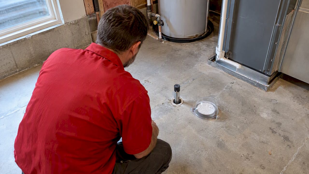 Concrete moisture tests arranged on bare slab