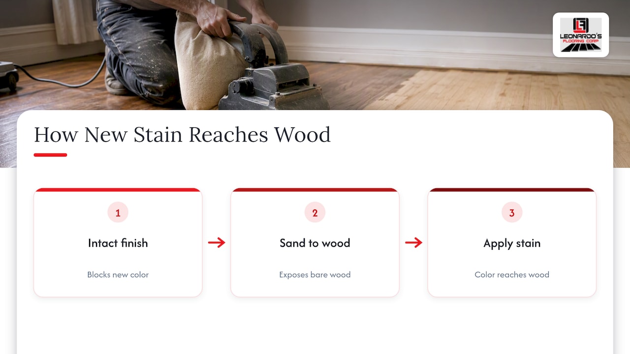 Hardwood floor layers beneath clear protective coating