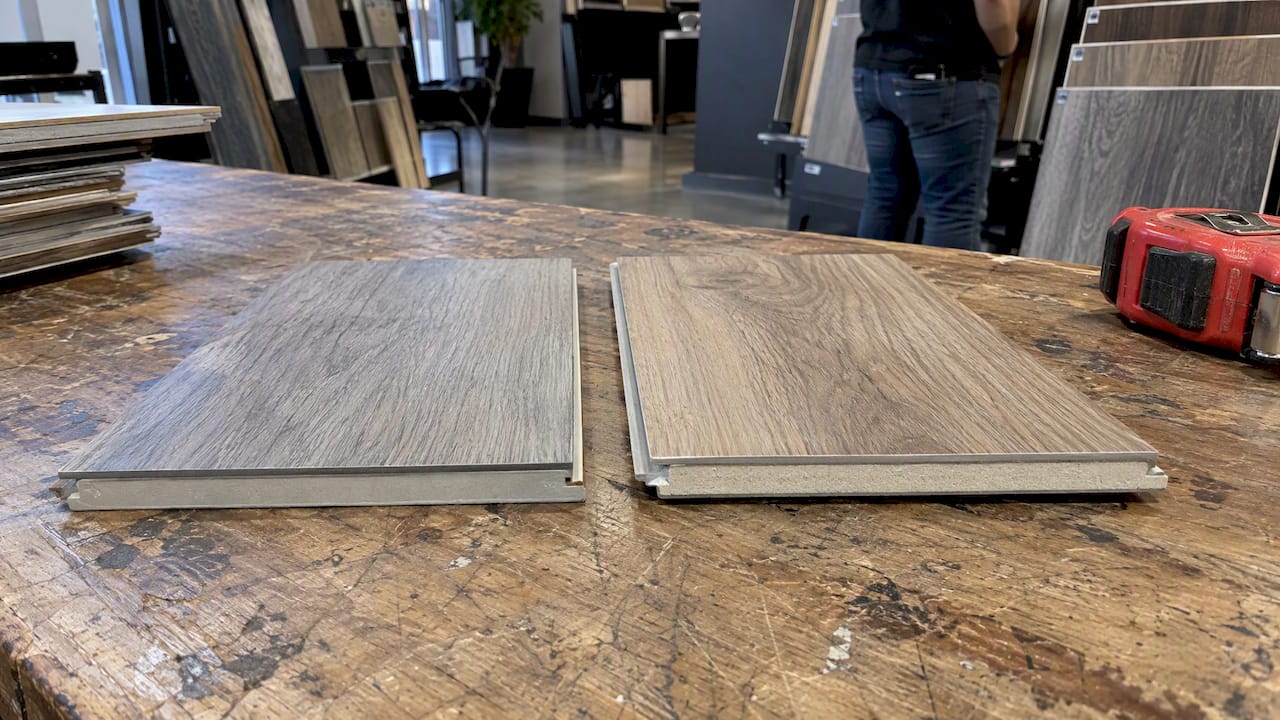 SPC and WPC plank samples side by side